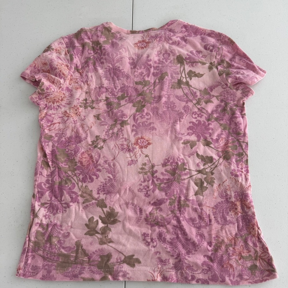 Y2K Cottagecore Boho Earthy Floral Damask Print Women Medium Pink Cotton Tee